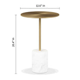 20" Black Steel and Marble Round Pedestal End Table