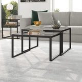 48" Black Steel Coffee Table With Two Shelves