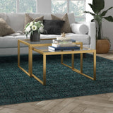 Set of Two 30" Black Glass And Steel Square Nested Coffee Tables