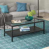 Set of Two 30" Gold Glass And Steel Square Nested Coffee Tables