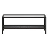 45" Black Glass And Steel Coffee Table With Shelf