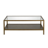 45" Gold Glass And Steel Coffee Table With Shelf