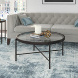 Set of Two 36" Nickel Glass And Steel Round Nested Coffee Tables