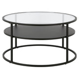 32" Black Glass And Steel Round Coffee Table With Shelf