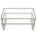 Set of Two 46" Silver Glass And Steel Nested Coffee Tables
