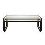 Set of Two 46" Black Glass And Steel Nested Coffee Tables