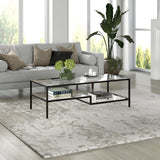 54" Gold Glass And Steel Coffee Table With Two Shelves