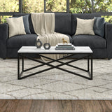 54" Black Glass And Steel Coffee Table With Two Shelves