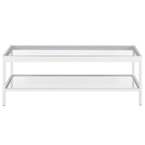 45" Clear Glass And White Steel Coffee Table With Shelf