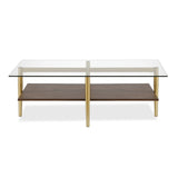 47" Gold Glass And Steel Coffee Table With Shelf