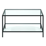32" Black Glass And Steel Square Coffee Table With Shelf