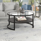 32" Black Glass And Steel Square Coffee Table With Shelf
