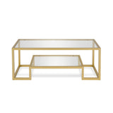 45" Gold Glass And Steel Coffee Table With Shelf