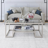 45" Gold Glass And Steel Coffee Table With Shelf