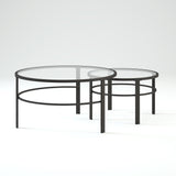 Set of Two 36" Silver Glass And Steel Round Nested Coffee Tables