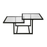 43" Black Glass And Steel Square Coffee Table With Two Shelves