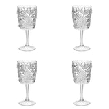 Set of Four Clear Paisley Acrylic Stemmed All Purpose Wine Glass