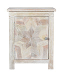 28" Distressed White Starburst Geometric Solid Wood Nightstand
