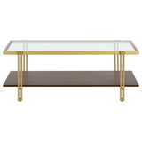 45" Brown And Gold Glass And Steel Coffee Table With Shelf