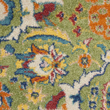 8' Green Floral Power Loom Runner Rug