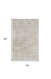12' Beige Oriental Power Loom Washable Runner Rug