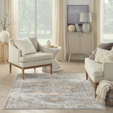8' Denim Blue Oriental Power Loom Washable Runner Rug