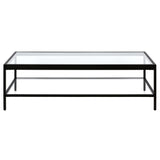54" Clear And Black Glass And Steel Coffee Table With Shelf