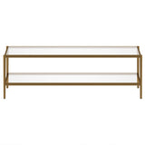54" Clear And Gold Glass And Steel Coffee Table With Shelf