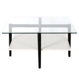 32" White And Black Glass And Steel Square Coffee Table With Shelf