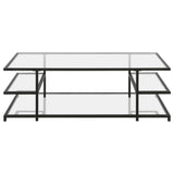 54" Black Glass And Steel Coffee Table With Three Shelves