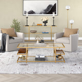 54" Black Glass And Steel Coffee Table With Three Shelves