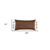 14" X 26" Brown Faux Leather Zippered Pillow With Tassels