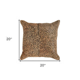 20" X 20" Beige Cowhide Animal Print Zippered Pillow