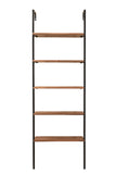 72" Brown Metal and Solid Wood Five Tier Ladder Bookcase