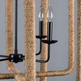 Chandelier Four Light Hemp And Glass Dimmable Semi-Flush Ceiling Light