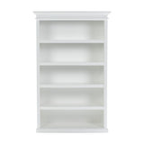 77" Antiqued White Solid Wood Five Tier Bookcase