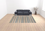 9' X 12' Blue Striped Hand Woven Area Rug