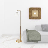 62" Brass Arched Floor Lamp With White Frosted Glass Cone Shade