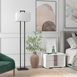 68" Black Traditional Shaped Floor Lamp With White Frosted Glass Rectangular Shade