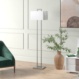 68" Nickel Traditional Shaped Floor Lamp With White Frosted Glass Rectangular Shade