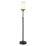 66" Black Torchiere Floor Lamp With White Frosted Glass Drum Shade