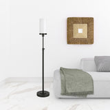 66" Black Torchiere Floor Lamp With White Frosted Glass Drum Shade