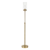 66" Brass Torchiere Floor Lamp With Clear Transparent Glass Drum Shade
