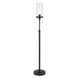 66" Black Torchiere Floor Lamp With Clear Seeded Glass Drum Shade