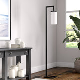67" Black Reading Floor Lamp With Clear Transparent Glass Drum Shade