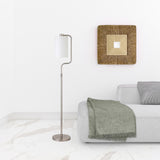 62" Nickel Reading Floor Lamp With White Frosted Glass Drum Shade