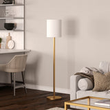 62" Brass Traditional Shaped Floor Lamp With White Frosted Glass Drum Shade