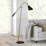 52" Black Swing Arm Floor Lamp With Black Cone Shade
