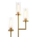 69" Brass Three Light Torchiere Floor Lamp With Clear Transparent Glass Drum Shade