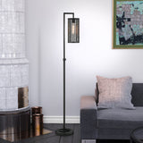 68" Black Reading Floor Lamp With Black Bowl Shade